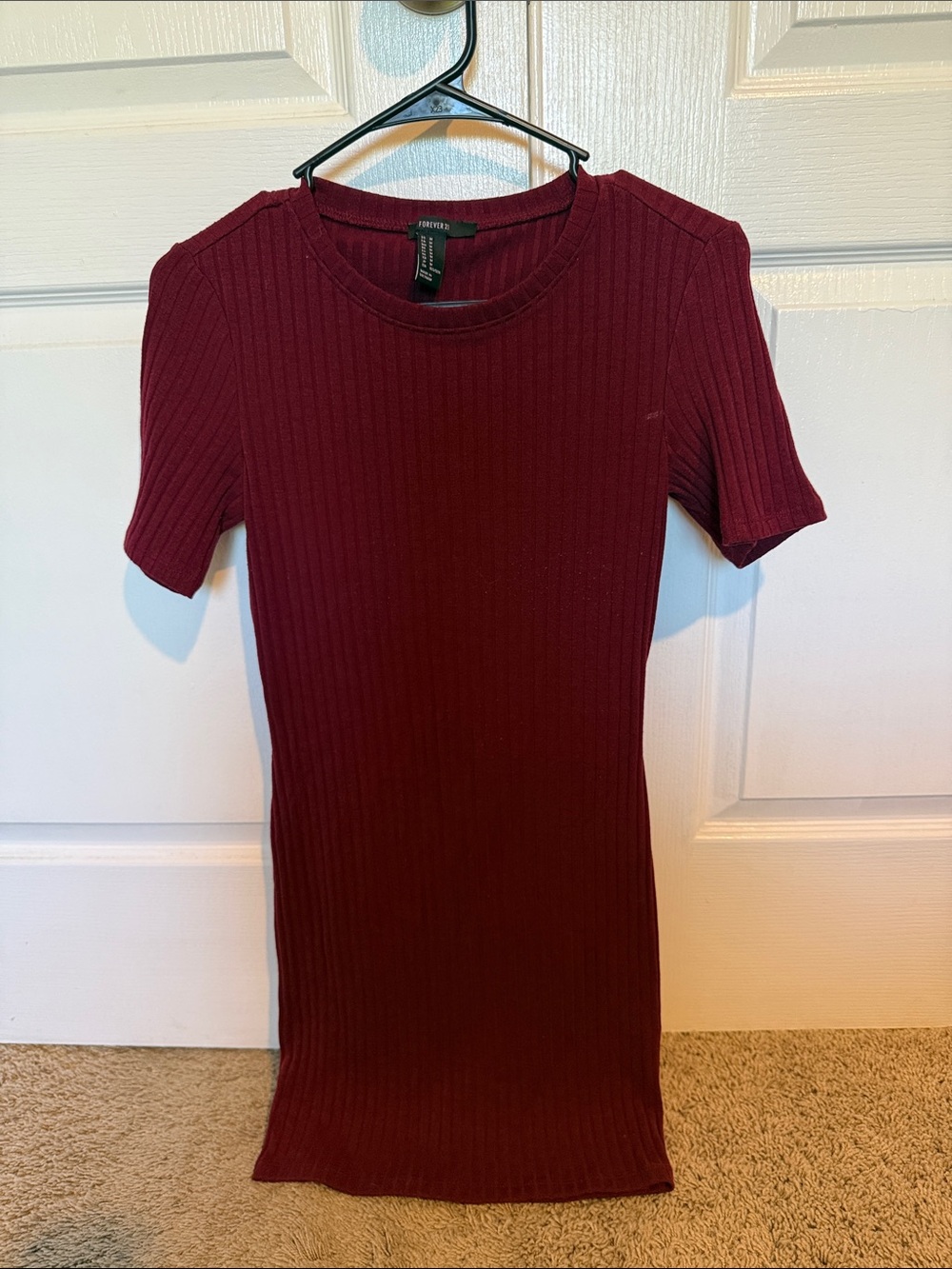 Forever 21 Ribbed Short Sleeve Bodycon Dress - Burgundy